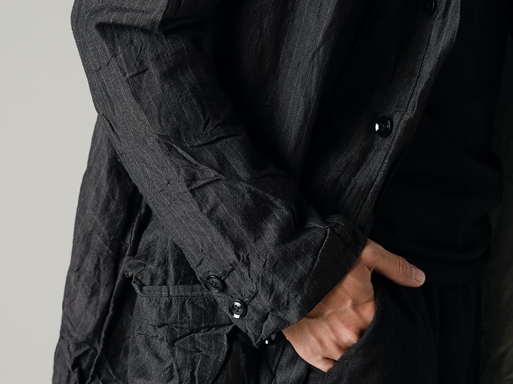 GARMENT REPRODUCTION OF WORKERS(ガーメント リプロダクション オブ ワーカース) 22-23(秋冬) フランスの詩人の写真からインスピレーションしたアーサーシリーズのコートバリエーション - Arthur-Coat-Gray-Stripe アーサー コート グレー ストライプ - TTC-swcm-blk コットンボトルネック ブラック 2-003