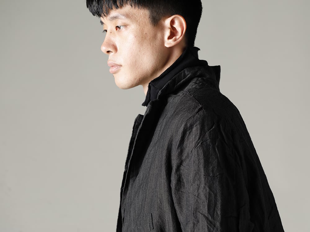 GARMENT REPRODUCTION OF WORKERS(ガーメント リプロダクション オブ ワーカース) 22-23(秋冬) フランスの詩人の写真からインスピレーションしたアーサーシリーズのコートバリエーション - Arthur-Coat-Gray-Stripe アーサー コート グレー ストライプ - TTC-swcm-blk コットンボトルネック ブラック 2-004