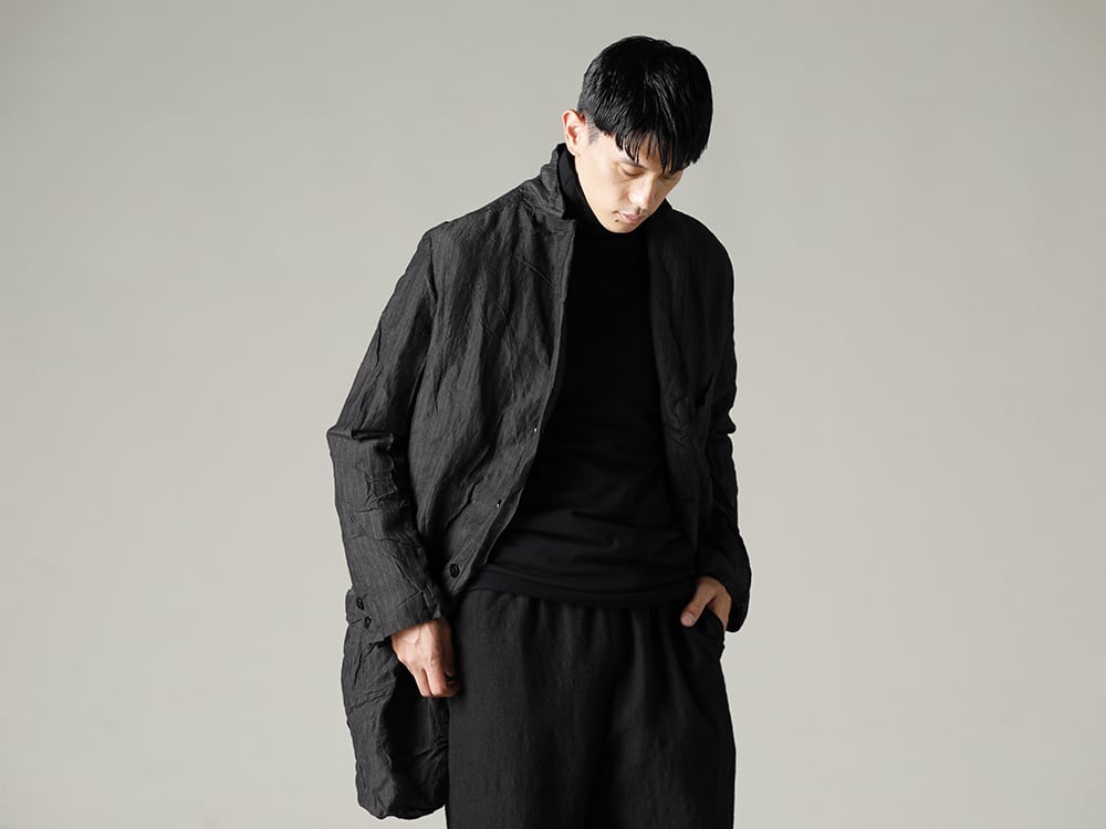 GARMENT REPRODUCTION OF WORKERS(ガーメント リプロダクション オブ ワーカース) 22-23(秋冬) アーサー コート＋NOUSAN：ワイド イージー パンツ - Arthur-Coat-Gray-Stripe アーサー コート グレー ストライプ - TTC-swcm-blk コットンボトルネック ブラック  4-001