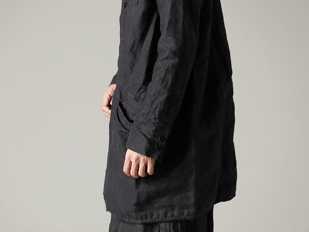 GARMENT REPRODUCTION OF WORKERS(ガーメント リプロダクション オブ ワーカース) 22-23AW(秋冬) ラペルから裾にかけて帯状のディテールが特徴的  - Arthur-Coat-Washi-Black アーサー コート 和紙 ブラック - 22C-69PO-TRANSIT-Natural テク コンバージョン リラックス フィット 7G ニット ナチュラル - SH-035 シャツ トーマス メイソン  2-002