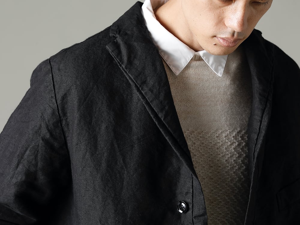 GARMENT REPRODUCTION OF WORKERS(ガーメント リプロダクション オブ ワーカース) 22-23AW(秋冬) ラペルから裾にかけて帯状のディテールが特徴的  - Arthur-Coat-Washi-Black アーサー コート 和紙 ブラック - 22C-69PO-TRANSIT-Natural テク コンバージョン リラックス フィット 7G ニット ナチュラル - SH-035 シャツ トーマス メイソン  2-003