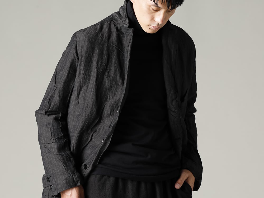 GARMENT REPRODUCTION OF WORKERS(ガーメント リプロダクション オブ ワーカース) 22-23AW(秋冬) 温度調整のし易いアイテムで秋冬楽しむ - Arthur-Coat-Gray-Stripe アーサー コート グレー ストライプ - TTC-swcm-blk コットンボトルネック ブラック 3-004