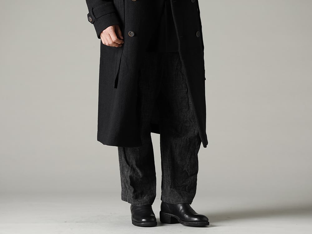forme d'expression(フォルメ デ エクスプレッション) 22-23AW(秋冬) アルチザンブランドながらの細部にわたる拘り  - HC012-MDRB ウオーデン コート HS007-FGGB リラックス アウター シャツ UP026-354G バギー 5 ポケット パンツ 788Z_H バックジップブーツ ダブルソール - ホース フルグレイン レザー 2-004