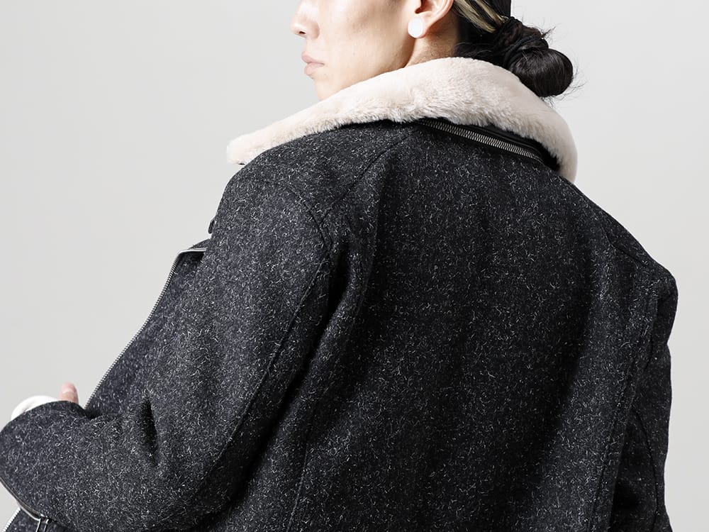 RIPVANWINKLE 2022-23AW Boa rider jacket that changes into a minimal collarless look by removing boa  - RB-450 Wool Boa Riders 2-003