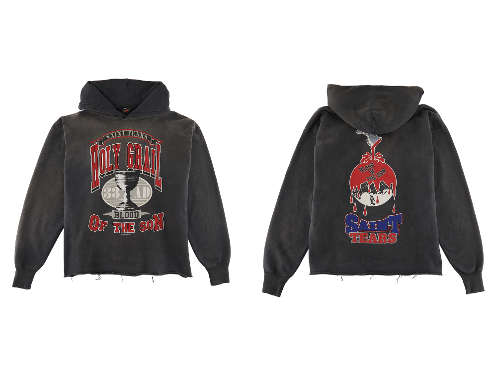 SAINT MICHAEL 2022-23AW - ©SAINT M×××××× 2022-23秋冬系列的第6次单品发布!10/22 (周六) 上午10点（日本时间）开始在店铺和网购同时销售! - SM-A22-0000-051(DENIM TEARS × ©SAINT M×××××× SAINT TEARS HOLY GRAIL Hoodie Black) - 1-003