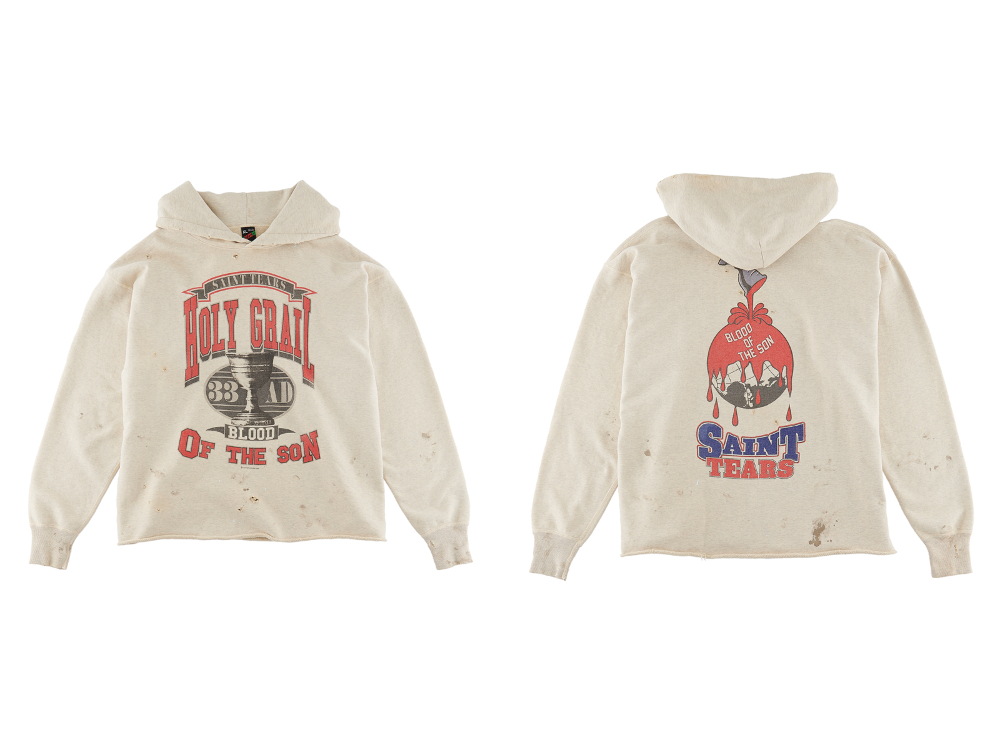 SAINT MICHAEL 2022-23AW - ©SAINT M×××××× 2022-23秋冬系列的第6次单品发布!10/22 (周六) 上午10点（日本时间）开始在店铺和网购同时销售! - SM-A22-0000-052(DENIM TEARS × ©SAINT M×××××× SAINT TEARS HOLY GRAIL Hoodie Grey) - 1-004