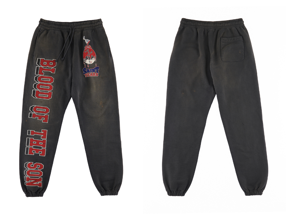 SAINT MICHAEL 2022-23AW - ©SAINT M×××××× 2022-23秋冬系列的第6次单品发布!10/22 (周六) 上午10点（日本时间）开始在店铺和网购同时销售! - SM-A22-0000-053(DENIM TEARS × ©SAINT M×××××× SAINT TEARS HOLY GRAIL Sweat pants Black) - 1-005