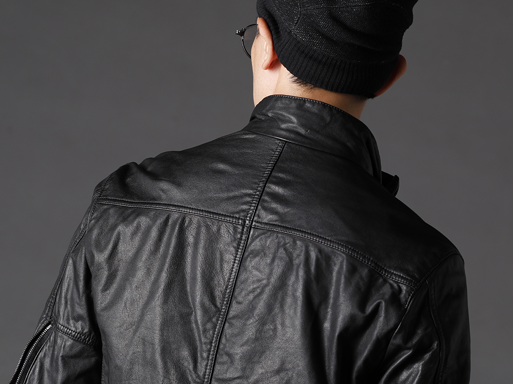 The Viridi-anne 2022-23AW - Military-style leather jacket with eye-catching zipper design. - VI-3504-06-Black(Goat Leather Jacket Black) - 2-009