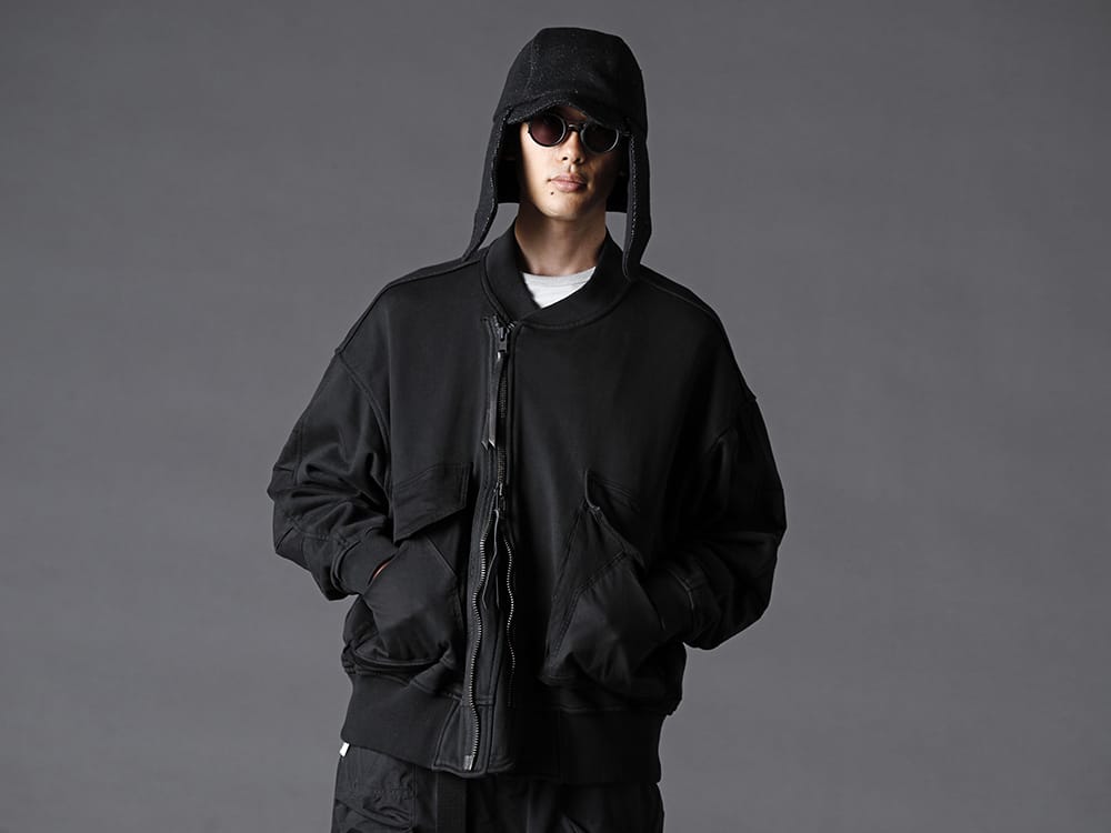 The Viridi-anne - ザ ヴィリジアン 2022-23AW 肉厚の裏毛をベースにストレッチのツイルとカツラギを組ませ、製品染め、バイオ加工を施したルーズサイズのMA-1型ブルゾン 見た目に反してリラックスした着心地の裏毛 MA-1 -  VI-3536-01 コットン裏毛 MA-1ブルゾン - VI-3548-09 綿ウール キャップ - RG2001TVA リガーズ コラボレーション サングラス