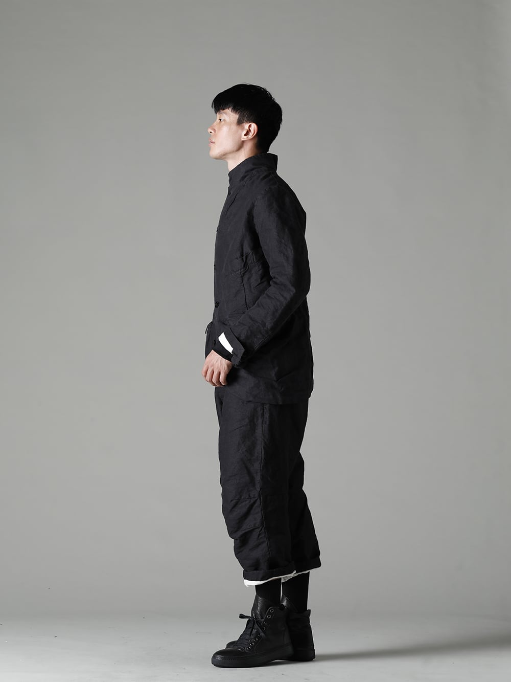 GARMENT REPRODUCTION OF WORKERS(ガーメント リプロダクション オブ ワーカース) 22-23(秋冬)  ゴッホの名画からインスパイア - Vincent-Jacket-Washi-Black ビンセント ジャケット 和紙 ブラック - TTC-swcm-blk コットンボトルネック ブラック - Arthur-Pants-Washi-Black アーサー パンツ 和紙 ブラック - M25S03-MOLDY-BLACK レザー スニーカー モルディ ブラック 1-002