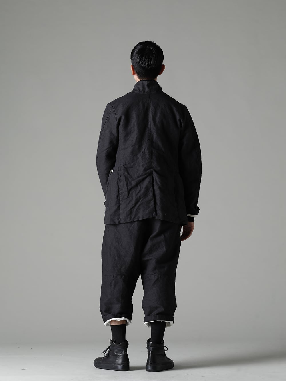 GARMENT REPRODUCTION OF WORKERS(ガーメント リプロダクション オブ ワーカース) 22-23(秋冬)  ゴッホの名画からインスパイア - Vincent-Jacket-Washi-Black ビンセント ジャケット 和紙 ブラック - TTC-swcm-blk コットンボトルネック ブラック - Arthur-Pants-Washi-Black アーサー パンツ 和紙 ブラック - M25S03-MOLDY-BLACK レザー スニーカー モルディ ブラック 1-003