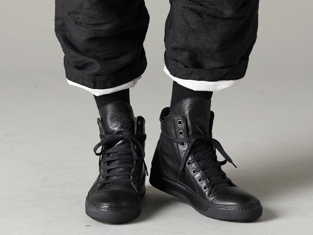 GARMENT REPRODUCTION OF WORKERS(ガーメント リプロダクション オブ ワーカース) 22-23(秋冬) アルチザンとストリートを織り交ぜたスタイル - Arthur-Pants-Washi-Black アーサー パンツ 和紙 ブラック - M25S03-MOLDY-BLACK レザー スニーカー モルディ ブラック 3-005