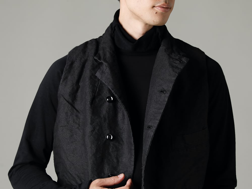 GARMENT REPRODUCTION OF WORKERS 22-23AW An elegant military look reminiscent of a military uniform  - Vincent-Vest-Washi-Black Vincent Vest Washi Black - TTC-swcm-blk Cotton Bottleneck Black 2-004