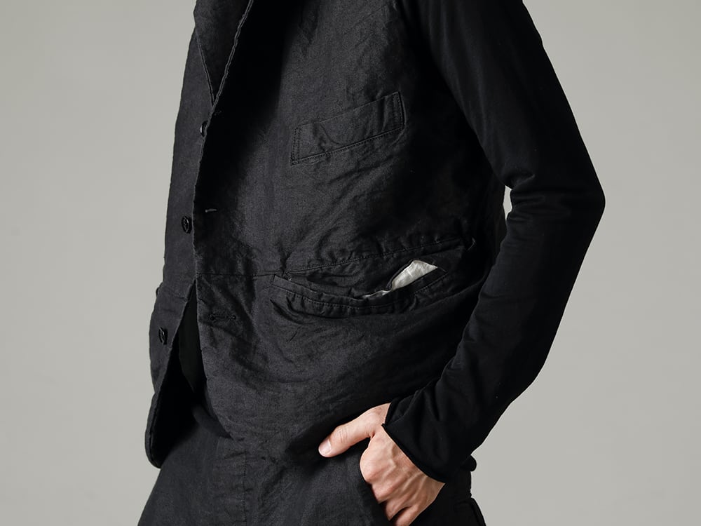 GARMENT REPRODUCTION OF WORKERS 22-23AW An elegant military look reminiscent of a military uniform  - Vincent-Vest-Washi-Black Vincent Vest Washi Black - TTC-swcm-blk Cotton Bottleneck Black 2-005