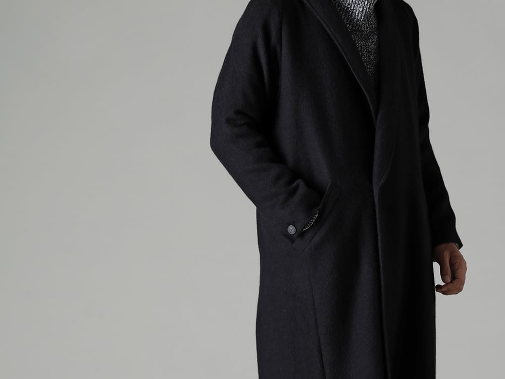 DEVOA 22-23AW styling An orthodox, beautiful, classic style - CTI-SSG Shawl collar coat brushed cashgora KTS-PCM-Melange-Black High neck knit cashmere Melange Black PTN-SHK Skater pants Shetland wool / linen FW-CTN Leather Shoes GUIDI Calf  1-005