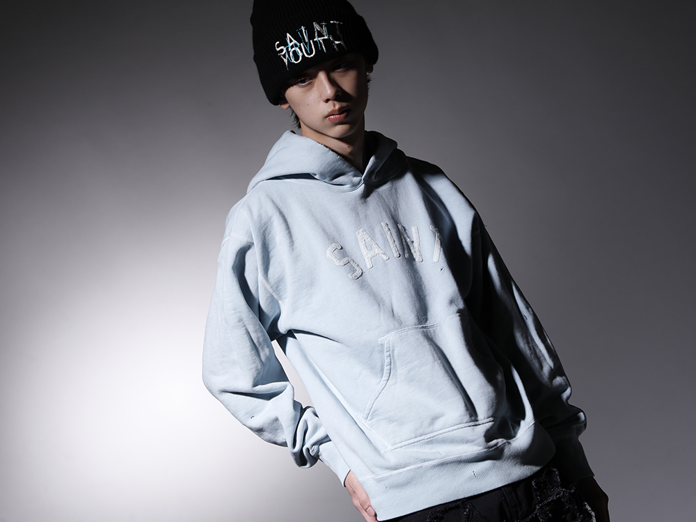 SAINT M×××××× 2022-23AW - Light blue color attracts the eye ©SAINT M×××××× hoodies, etc. - SM-A22-0000-022(HOLY RELICS FELT Hoodie) SM-A22-0000-044(SAINT YOUTH Knit Cap) - 2-001
