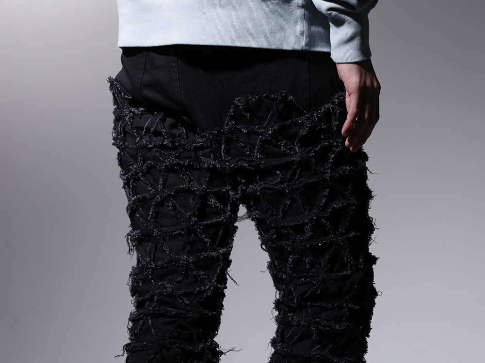 PHENOMENON 2022-23AW - High-impact denim pants stitched and built with a delta pattern - ILLPT22A-009-black(Delta Denim pants Black) - 3-006