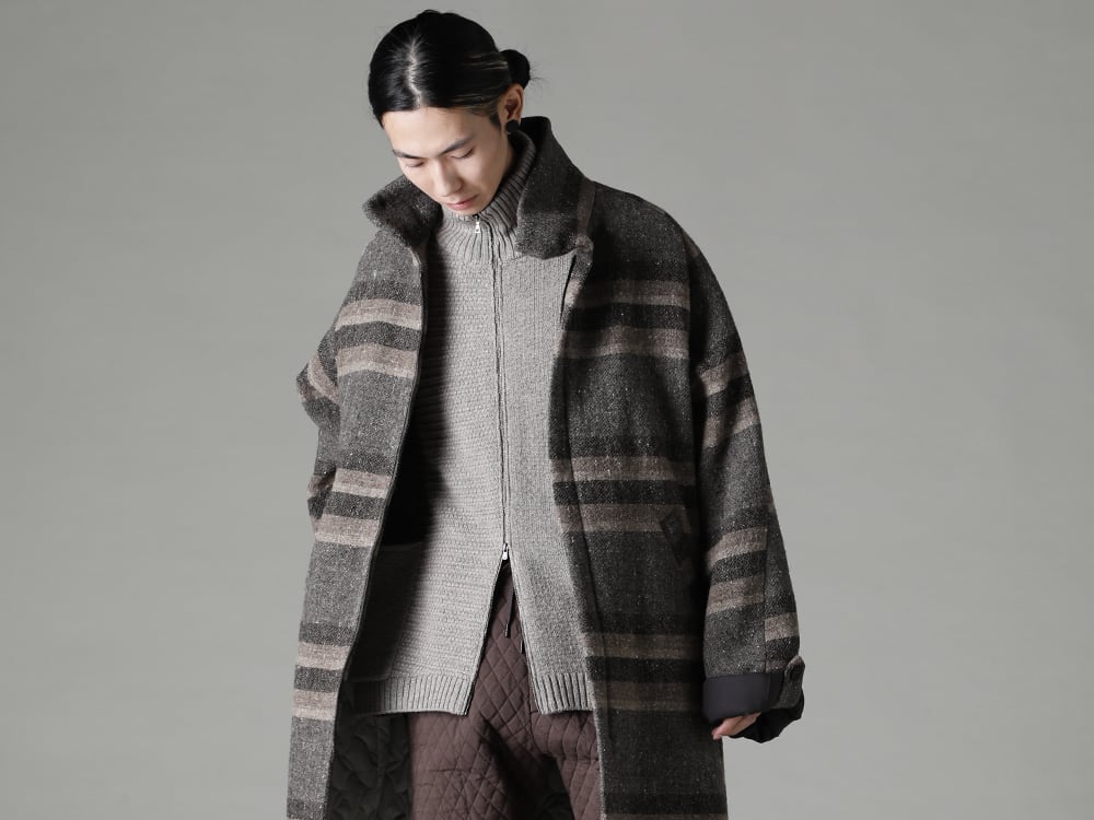 DEVOA 22-23AW A dress to enjoy the fresh and rough atmosphere in DEVOA  - CTI-BYH High Neck Coat Stripe Wool KTS-MLH-Melange-Gray High Neck Knit Merino Wool Melange Gray 2-007