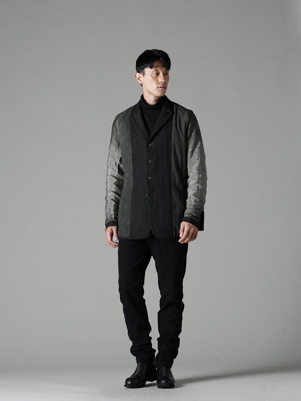 masnada(マスナダ) 22-23AW(秋冬)  メイン級のジャケットでコーディネートを彩る - M2921 リバーシブル ジャケット - TTC-swcm-blk コットンボトルネック ブラック - UP110-354B コントゥア パンツ 2.0 - PL0FZ オーソピーディック デコルテ シューズ ダブルソール ホース フルグレイン - PL0FZ 1-003