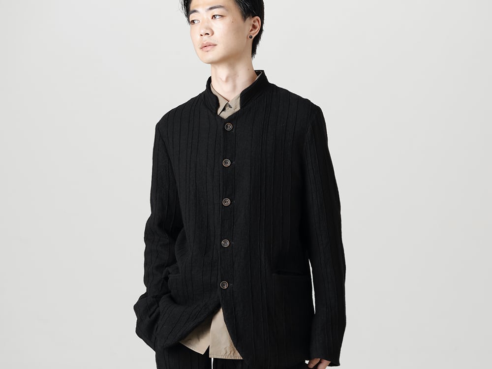 NOUSAN(ノウザン) 22-23AW(秋冬) ハンドメイドブランドならではの歪みあるランダムプリーツ  - joep-preat-wool プリーツド ウール スタンド カラー ジャケット - Shirt-a-Tamamushi 玉虫 シャツ
