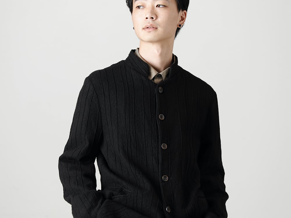 NOUSAN(ノウザン) 22-23AW(秋冬) ハンドメイドブランドならではの歪みあるランダムプリーツ  - joep-preat-wool プリーツド ウール スタンド カラー ジャケット - Shirt-a-Tamamushi 玉虫 シャツ 2-003