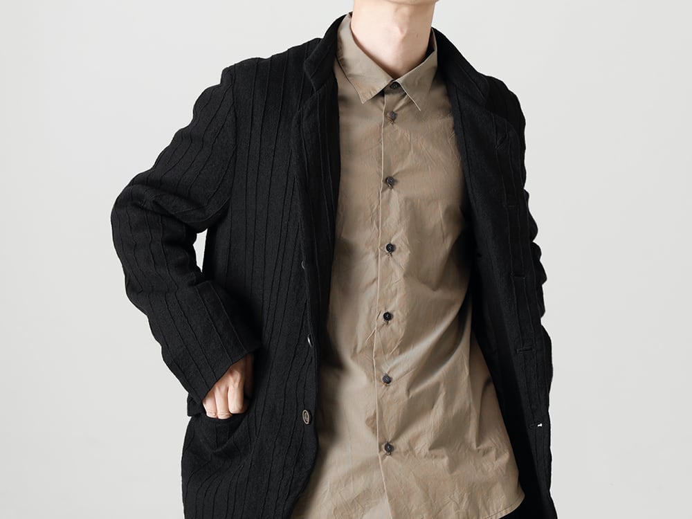 NOUSAN(ノウザン) 22-23AW(秋冬) 玉虫素材を加えダークトーンのセットアップにレトロ感をプラス - joep-preat-wool プリーツド ウール スタンド カラー ジャケット - Shirt-a-Tamamushi 玉虫 シャツ 3-001