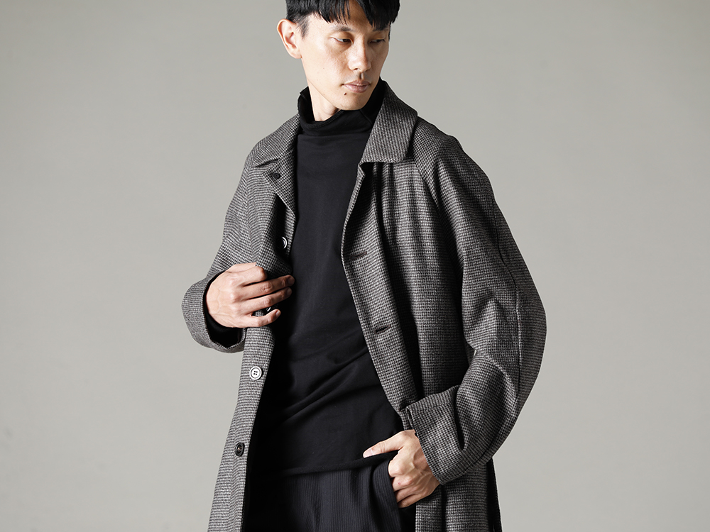 NOUSAN 22-23AW Soutien collar coats can be worn open at the front for an easy look  - fred-c Houndstooth Lagran Long Coat - TTC-swcm-blk Cotton Bottleneck Black