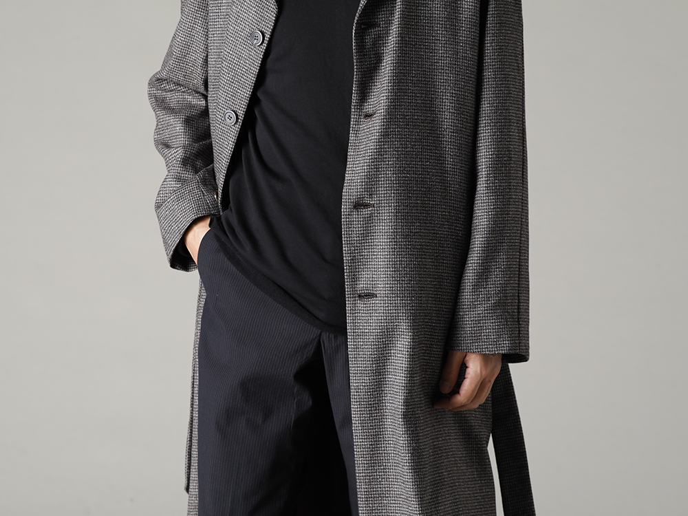 NOUSAN 22-23AW Soutien collar coats can be worn open at the front for an easy look  - fred-c Houndstooth Lagran Long Coat - TTC-swcm-blk Cotton Bottleneck Black 2-001
