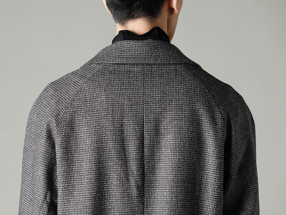 NOUSAN 22-23AW Soutien collar coats can be worn open at the front for an easy look  - fred-c Houndstooth Lagran Long Coat - TTC-swcm-blk Cotton Bottleneck Black 2-003