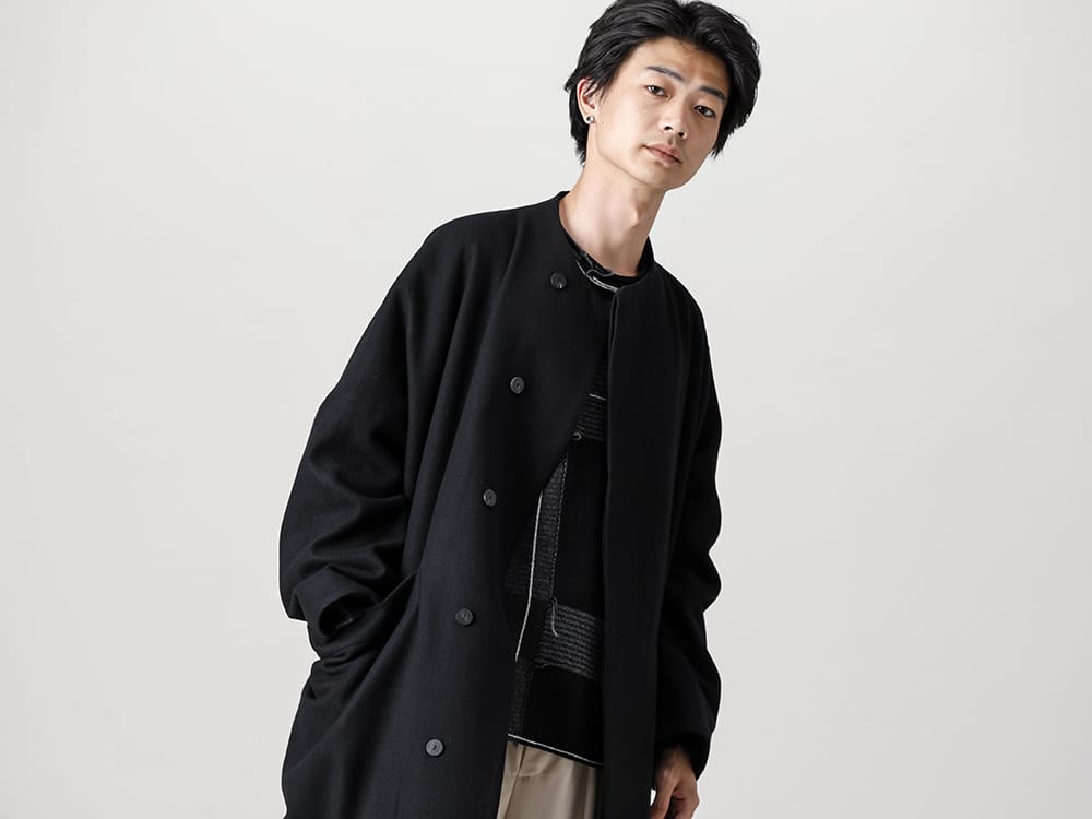 VU - ヴウ 2022-23AW 見出し2  - vu-a22-c15 ノーカラー コート - VI-3529-07-Black チェック P/Oニット ブラック 2-004