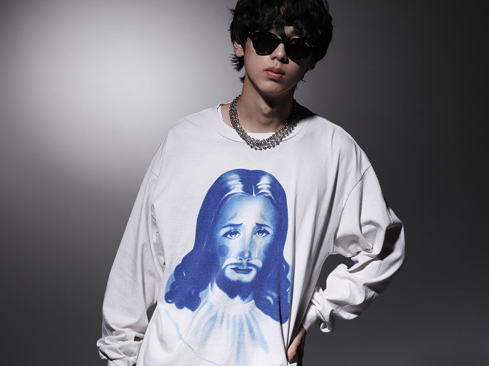 TAKAHIROMIYASHITATheSoloist. / SAINT M×××××× 2022-23AW - Pieces that incorporate each brand's unique style. - SM-A22-0000-069(BORN X RAISED × ©SAINT M×××××× CLOWN Long sleeve T-shirt White) sa.0010AW22(Sunglasses kurdt) sa.0024AW22(Quadruple glass beads with ball chain necklace) - 2-010