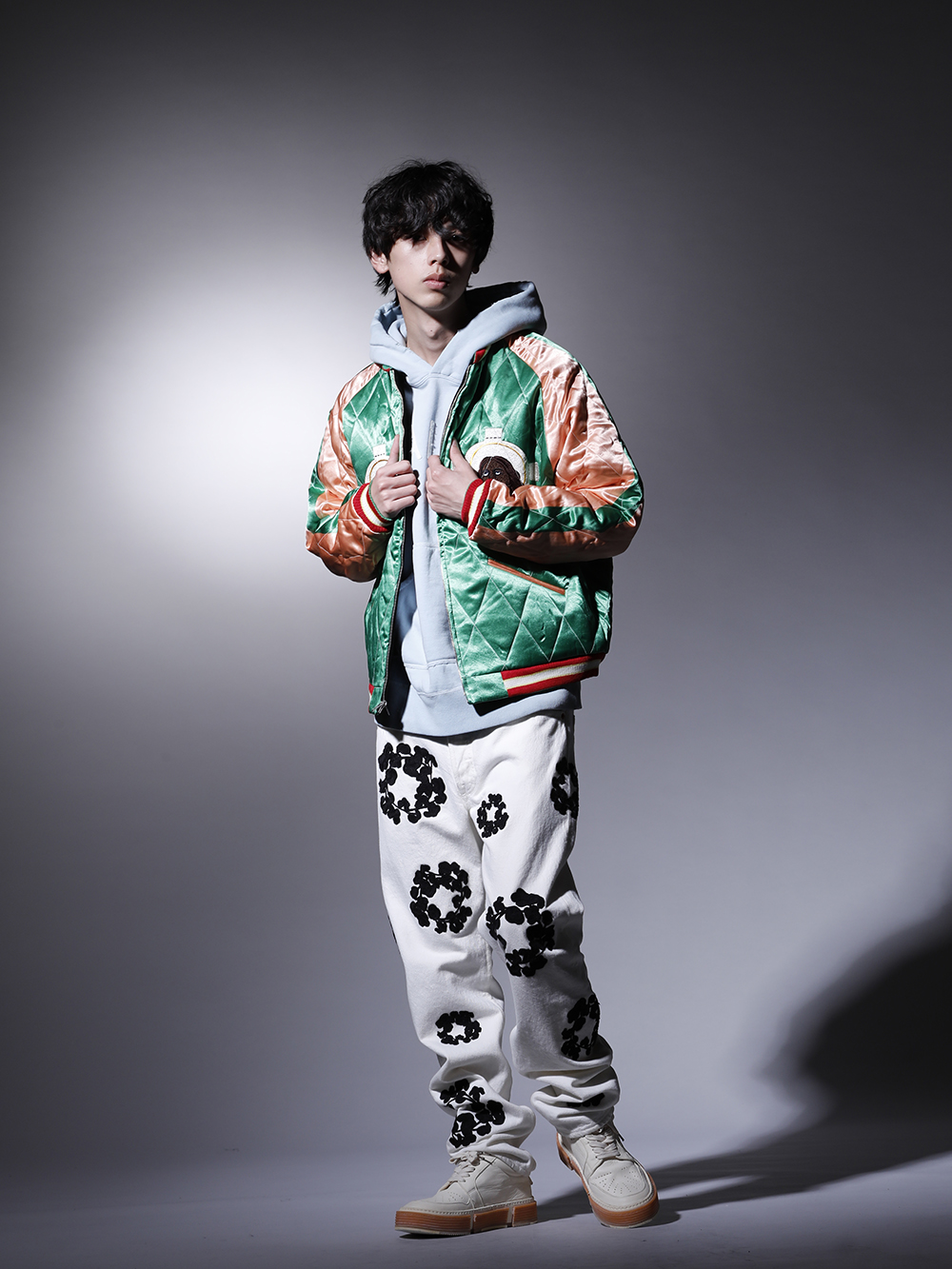 SAINT M×××××× / DENIM TEARS / GUIDI 2022-23AW - Reversible, 2-way style that creates two different atmospheres. - SM-S22-0000-059(DENIM TEARS × ©SAINT M×××××× SAINT TEARS Reversible Sukajyan) SM-A22-0000-022(HOLY RELICS FELT Hoodie) DT-S22-0000-012(COTTON WREATH Chainstitch Jean White - 501-500-30) GJ02-CO00T(Laced Up Boots - Horse Full Grain Leather - GJ02 CO00T) - 1-005