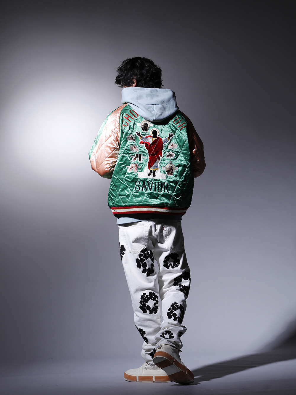 SAINT M×××××× / DENIM TEARS / GUIDI 2022-23AW - Reversible, 2-way style that creates two different atmospheres. - SM-S22-0000-059(DENIM TEARS × ©SAINT M×××××× SAINT TEARS Reversible Sukajyan) SM-A22-0000-022(HOLY RELICS FELT Hoodie) DT-S22-0000-012(COTTON WREATH Chainstitch Jean White - 501-500-30) GJ02-CO00T(Laced Up Boots - Horse Full Grain Leather - GJ02 CO00T) - 1-006