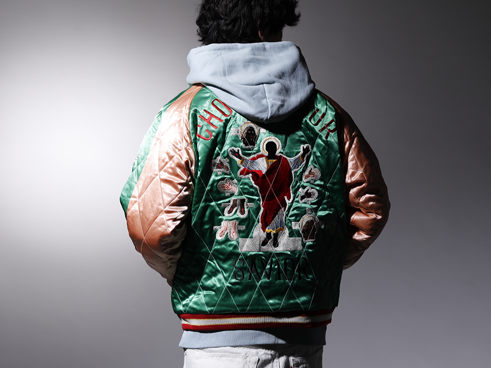SAINT M×××××× 2022-23AW - A Satin Jacket that can be enjoyed in two ways: in black, or in bright green and pink. - SM-S22-0000-059(DENIM TEARS × ©SAINT M×××××× SAINT TEARS Reversible Sukajyan) SM-A22-0000-022(HOLY RELICS FELT Hoodie) - 2-008
