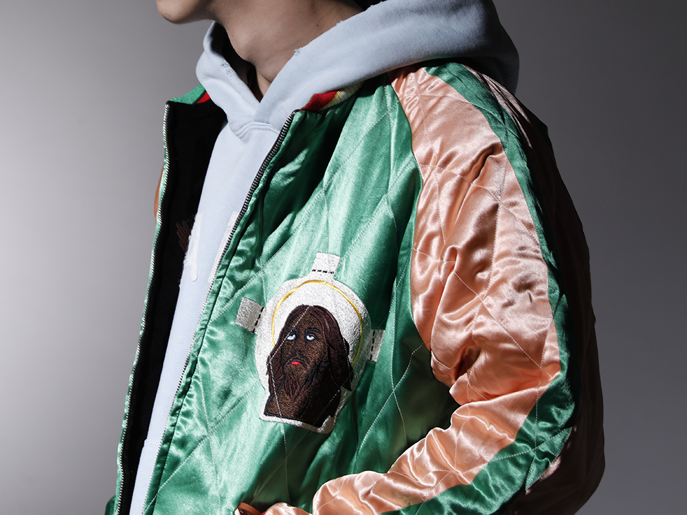 SAINT M×××××× 2022-23AW - A Satin Jacket that can be enjoyed in two ways: in black, or in bright green and pink. - SM-S22-0000-059(DENIM TEARS × ©SAINT M×××××× SAINT TEARS Reversible Sukajyan) - 2-009