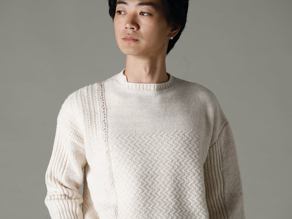 KLASICA(クラシカ) 22-23AW(秋冬)  品の良さを感じさせるナチュラルカラー - 22C-69PO-TRANSIT-Natural テク コンバージョン リラックス フィット 7G ニット ナチュラル 1-003