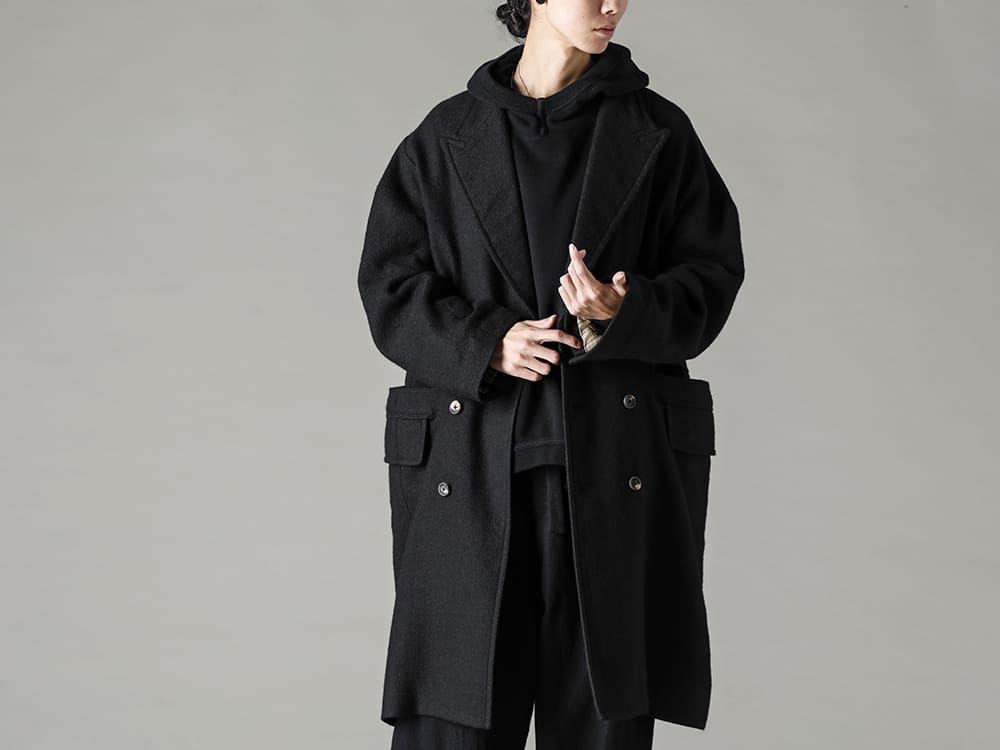 ZIGGY CHEN-ジギーチェン シーズン 着心地抜群のO projectのスウェット 見た目だけでは無く、着心地もリラックス感あふれる中間インナー -  0M2231122-ダブルブレスト オーバーサイズコート - O14SW2-Black-吊り網フーデットスウェット ブラック