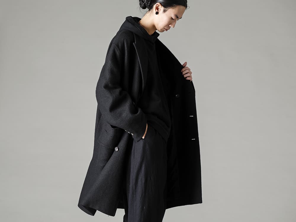 ZIGGY CHEN-ジギーチェン シーズン 見た目だけでは無く、着心地もリラックス感あふれる中間インナー  - 0M2231122-ダブルブレスト オーバーサイズコート - O14SW2-Black-吊り網フーデットスウェット ブラック 2-003