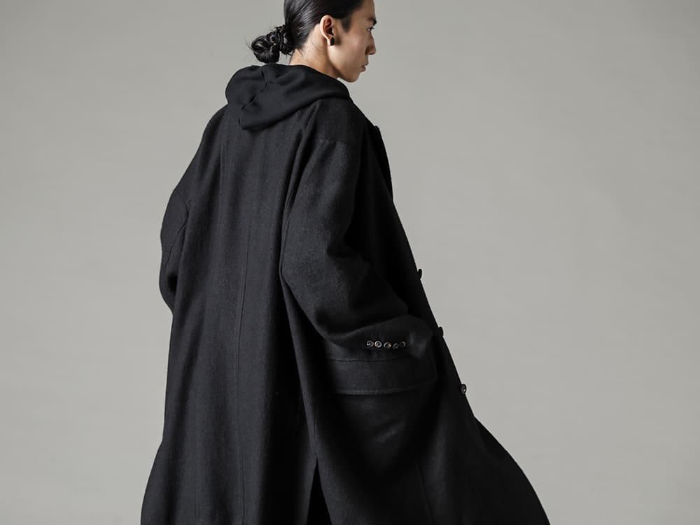 ZIGGY CHEN-ジギーチェン シーズン 見た目だけでは無く、着心地もリラックス感あふれる中間インナー  - 0M2231122-ダブルブレスト オーバーサイズコート - O14SW2-Black-吊り網フーデットスウェット ブラック 2-005