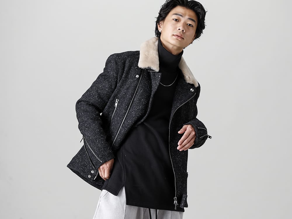 RIPVANWINKLE 2022-23AW Select a slant-cut shift jersey for the inner.  - RB-450 Wool Boa Riders - RB-444-Deep-Black Shift Jersey Deep Black - M3928N Eighton Necklace 2-002