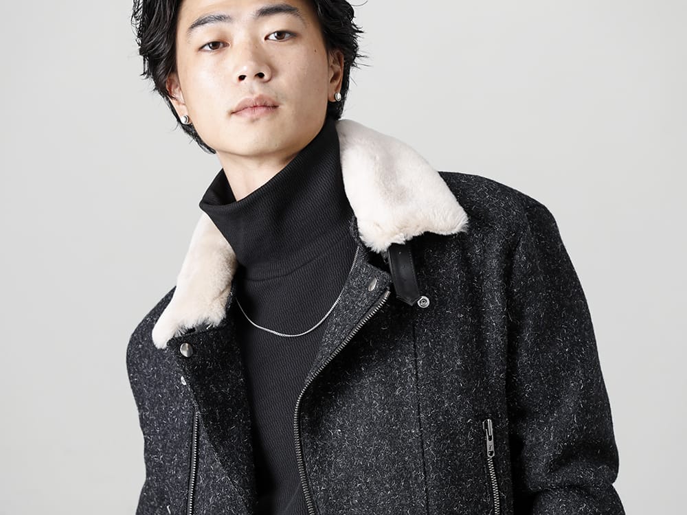 RIPVANWINKLE 2022-23AW Select a slant-cut shift jersey for the inner.  - RB-450 Wool Boa Riders - RB-444-Deep-Black Shift Jersey Deep Black - M3928N Eighton Necklace 2-003