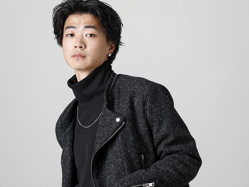 RIPVANWINKLE 2022-23AW Select a slant-cut shift jersey for the inner.  - RB-450 Wool Boa Riders - RB-444-Deep-Black Shift Jersey Deep Black - M3928N Eighton Necklace 2-005