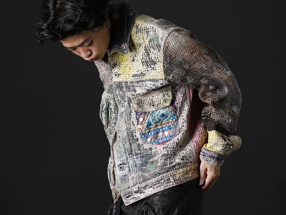 プロレタ リ アート 2022-23AW - マルチカラーで仕上げた迫力ある1着 - UROBOROS-DENIM-JACKET-MULCH-XL-22-23AW(デニムジャケット 2nd タイプ ビーズ付き) - 2-002