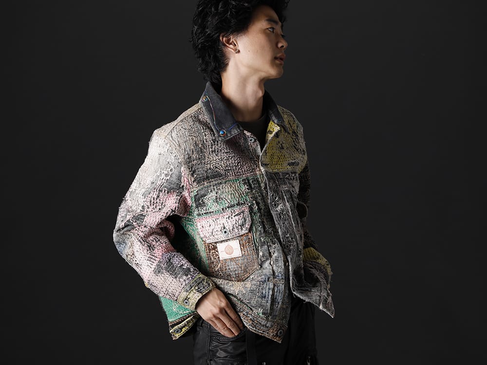 プロレタ リ アート 2022-23AW - マルチカラーで仕上げた迫力ある1着 - UROBOROS-DENIM-JACKET-MULCH-XL-22-23AW(デニムジャケット 2nd タイプ ビーズ付き) - 2-003