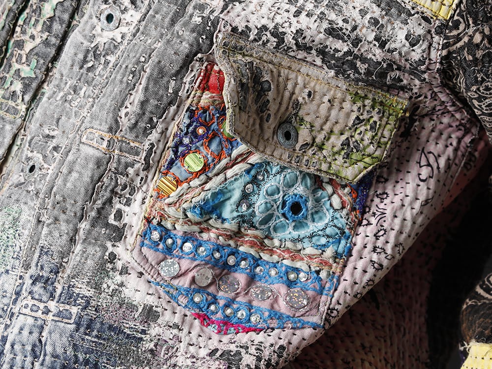 プロレタ リ アート 2022-23AW - マルチカラーで仕上げた迫力ある1着 - UROBOROS-DENIM-JACKET-MULCH-XL-22-23AW(デニムジャケット 2nd タイプ ビーズ付き) - 2-008