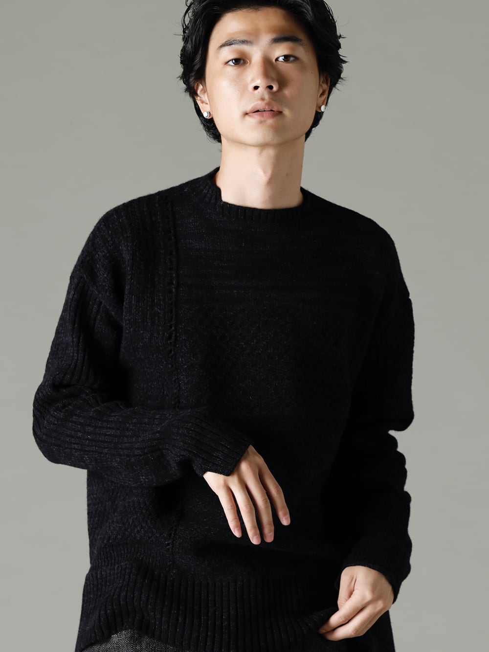 KLASICA(クラシカ) 22-23AW(秋冬) ニットと同素材のフィンガーレスグローブ -   22C-69PO-TRANSIT-Shadow テク コンバージョン リラックス フィット 7G ニット シャドー