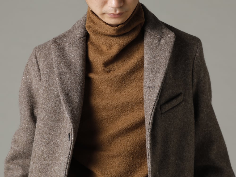 Bergfabel(バーグファベル) 22-23AW(秋冬) カラーリングを統一してコーディネート - J18-160 チロル ジャケット ストーン - TTW-jz-Brown ソフトウール ジョーゼット ボトルネック ニット ブラウン 3-001