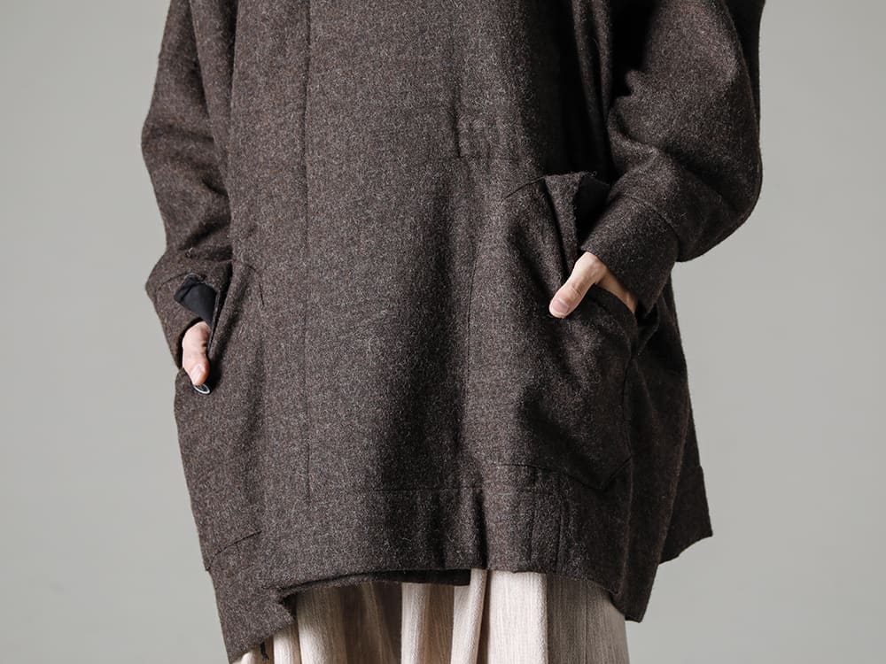 JAN JAN VAN ESSCHE-ヤンヤンヴァンエシュ 22-23AW(秋冬) 西洋服の要素が色濃くなったJJVE 22-23AWコレクション  - PARKA#10-Natural-Brown-パーカー#10 ナチュラル ブラウン ヴィンテージ ウール ツイル - TEE#65-ティー #65 ライラック コットン/カシミヤ リブ 2-003