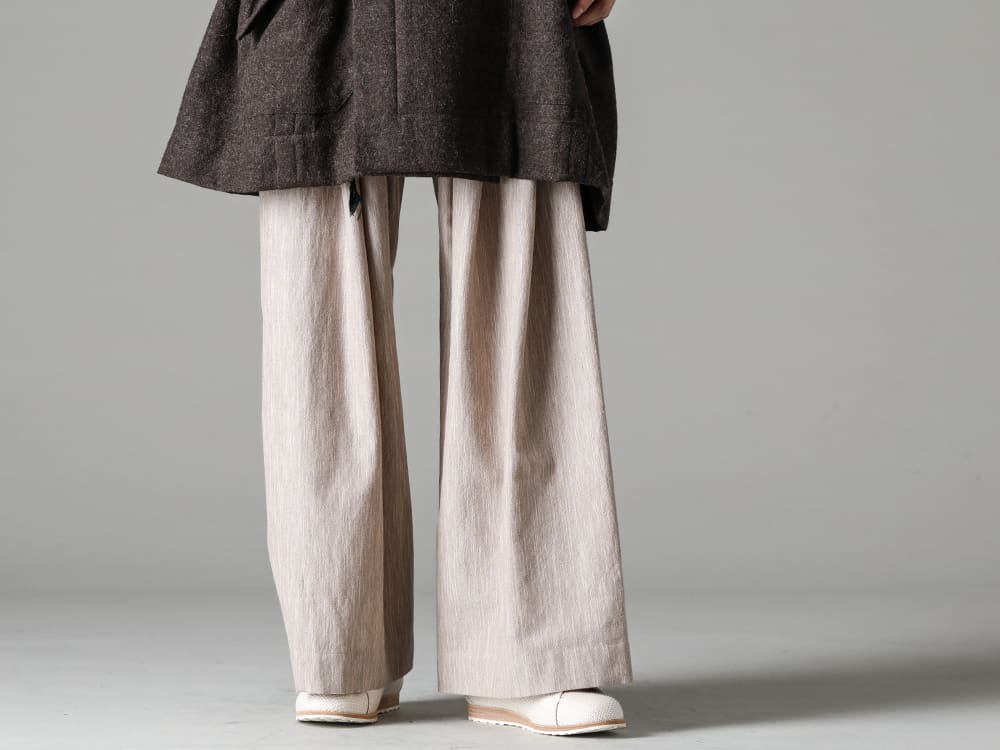 JAN JAN VAN ESSCHE-ヤンヤンヴァンエシュ 22-23AW(秋冬) スタイリング - JAN-JAN VAN ESSCHE 22-23AW新作パンツ ストレスフリーに拘った究極の着用感が楽しめるスーパーワイドパンツ  TROUSERS#71-トラウザー #65 オート メレ コットン/ウール クロース - 8185-PTR2-linen cotton-アップヒーヴァルウェッジ スニーカー ロー 3-001