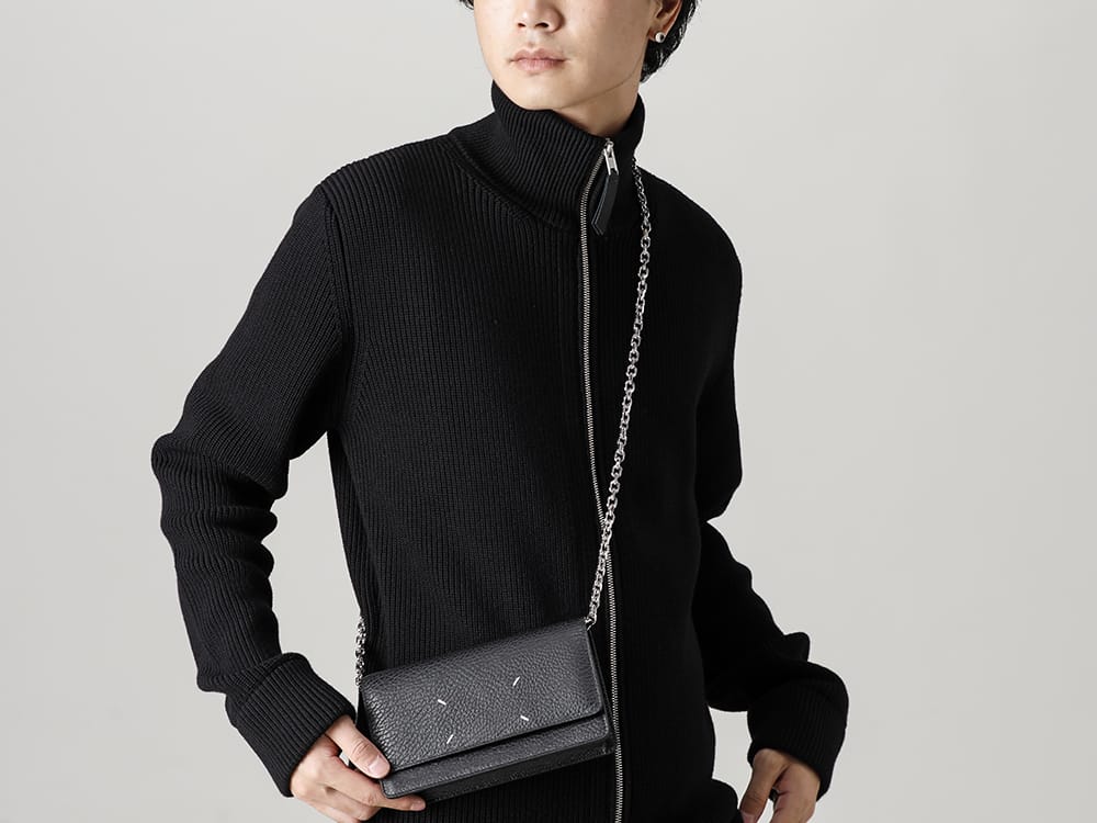 Maison Margiela 2022-23AW Just the right size and design for daily use! SA3UI0008 Large Chain Wallet - SI1HA0013-Black Driver's Zip Up Knit Black 3-001